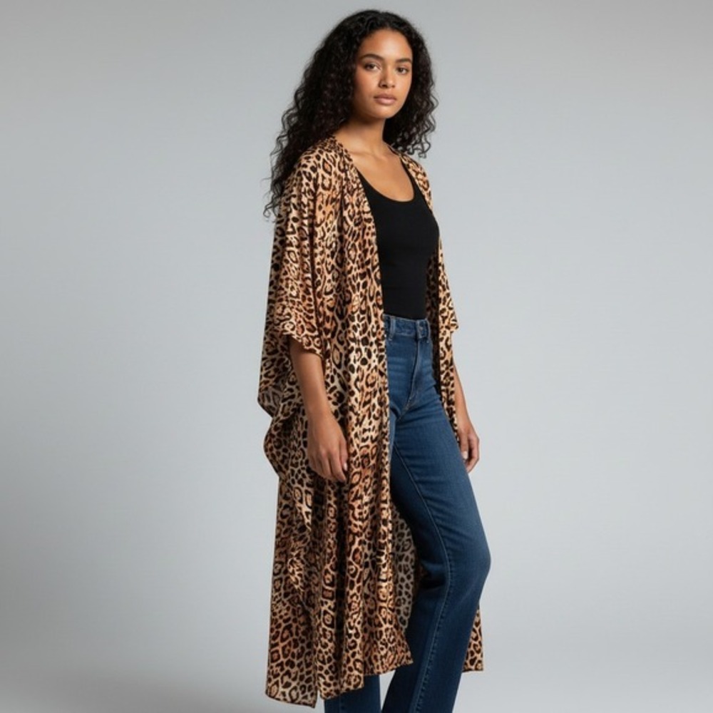 Victorias Secret Leopard Print Kimono Duster Swim Cover Up‎ M/L Festival Beach
